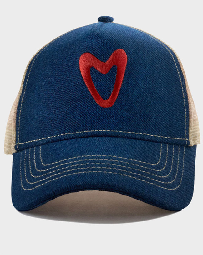 DARK BLUE DENIM HEART LOVES TRUCKER